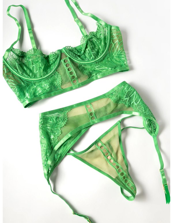 RAINE 3PC BRA AND PANTY SET WITH GARTERBELT ALT3 view Color: GR