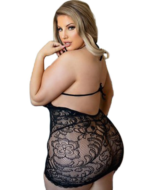 KILLER LEGS LACE FISHNET FEVER DRESS - PLUS ALT1 view Color: BK