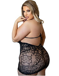 Alternate back view of KILLER LEGS LACE FISHNET FEVER DRESS - PLUS