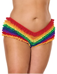 Front view of RUFFLE PLUS SIZE RAINBOW SHORT W/BOW