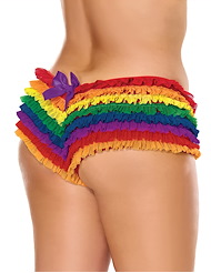 Alternate back view of RUFFLE PLUS SIZE RAINBOW SHORT W/BOW