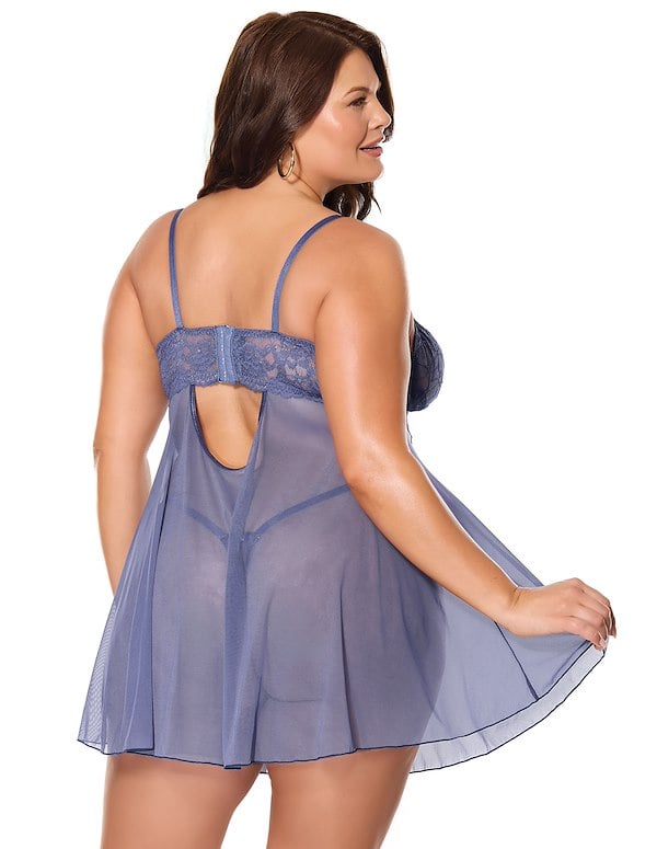 TWILIGHT FEVER PLUS SIZE BABYDOLL AND THONG ALT1 view Color: NV