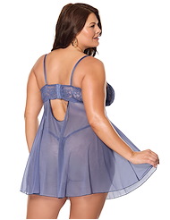 Alternate back view of TWILIGHT FEVER PLUS SIZE BABYDOLL AND THONG