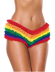 Front view of RUFFLE RAINBOW SHORT W/BOW