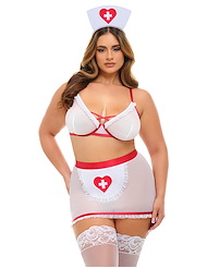 Front view of PLUS SIZE NAUGHTY NURSE 3PC COSTUME