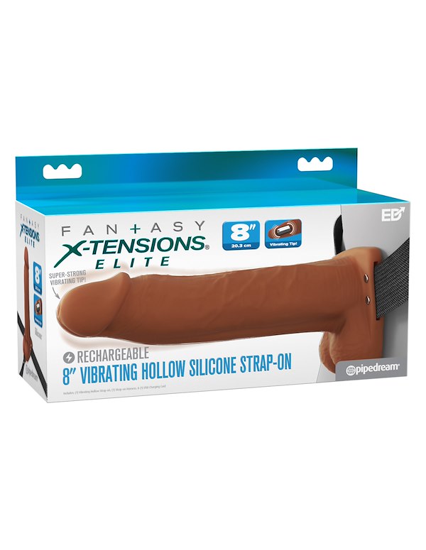FANTASY X-TENSIONS ELITE 8" VIBRATING HOLLOW SILICONE STRAP-ON ALT8 view Color: CAR