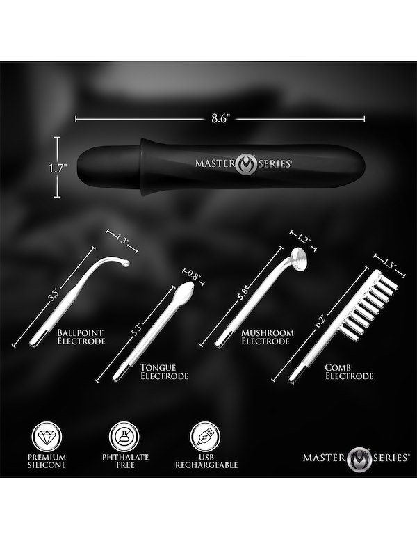 ELEKTRAWAND RECHARGEABLE VIOLET WAND WITH ATTACHMENTS ALT4 view Color: BK