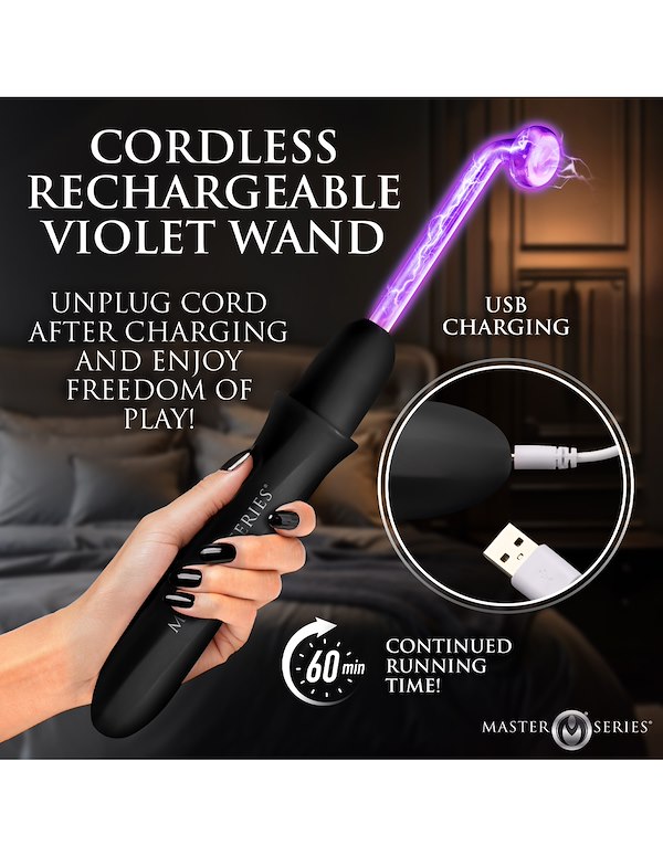 ELEKTRAWAND RECHARGEABLE VIOLET WAND WITH ATTACHMENTS ALT6 view Color: BK