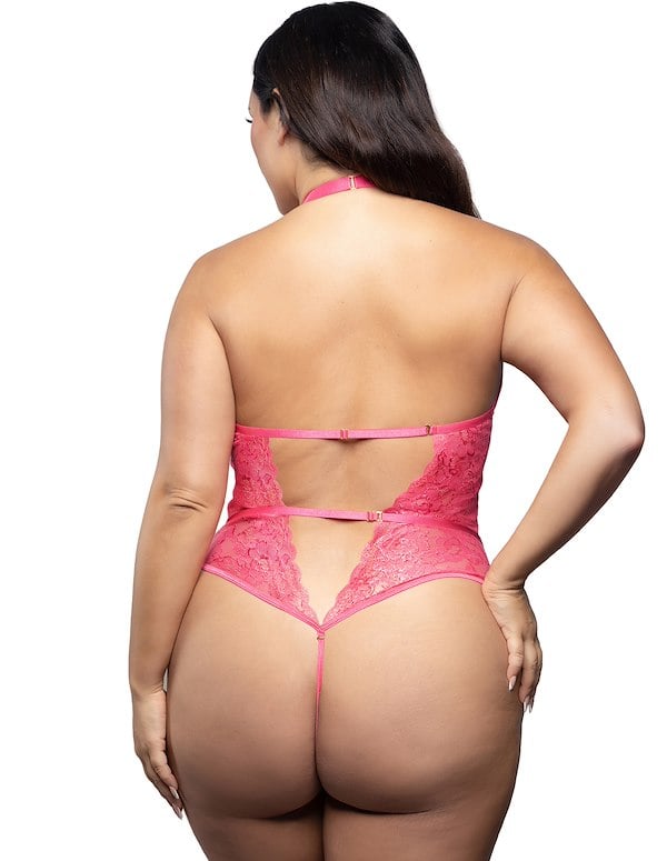SHIMMER LACE CROTCHLESS PEARL TEDDY - PLUS ALT1 view Color: HP