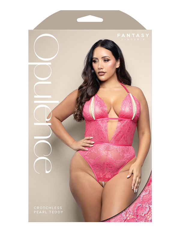 SHIMMER LACE CROTCHLESS PEARL TEDDY - PLUS ALT2 view Color: HP