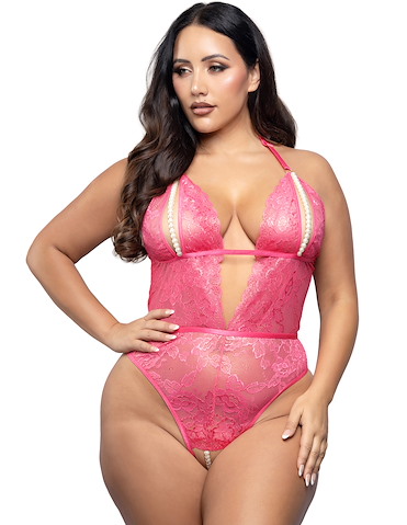 SHIMMER LACE CROTCHLESS PEARL TEDDY - PLUS - 2637X-04030