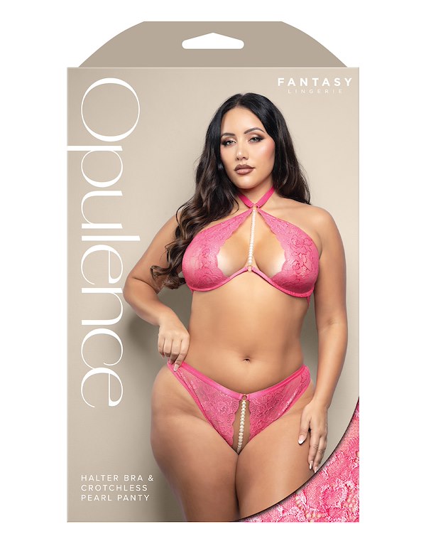 SHIMMER LACE CROTCHLESS PEARL BRA AND PANTY - PLUS ALT2 view Color: HP