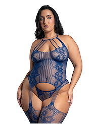 Front view of ALL YOURS PLUS SIZE BODYSTOCKING AND G-STRING