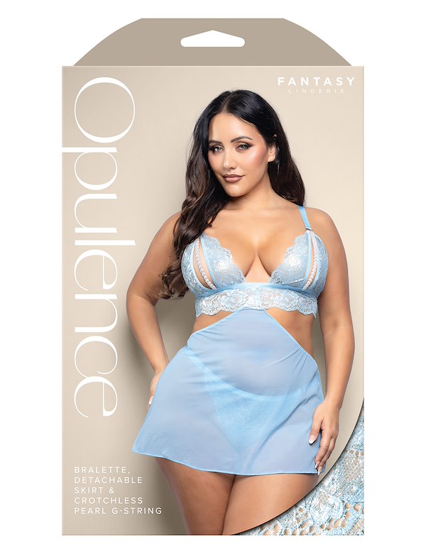 METALLIC LACE 2-IN-1 BRALETTE AND G-STRING WITH DETACHABLE SKIRT - PLUS ALT3 view Color: LB