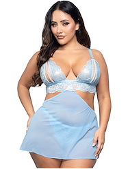 Front view of METALLIC LACE 2-IN-1 BRALETTE AND G-STRING WITH DETACHABLE SKIRT - PLUS