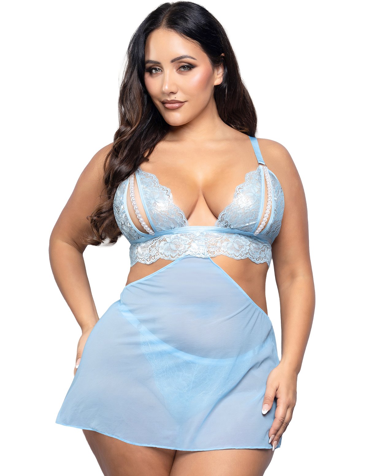 alternate image for METALLIC LACE 2-IN-1 BRALETTE AND G-STRING WITH DETACHABLE SKIRT - PLUS