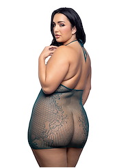 Alternate back view of MASTERPIECE KNIT AND FISHNET PLUS SIZE DRESS