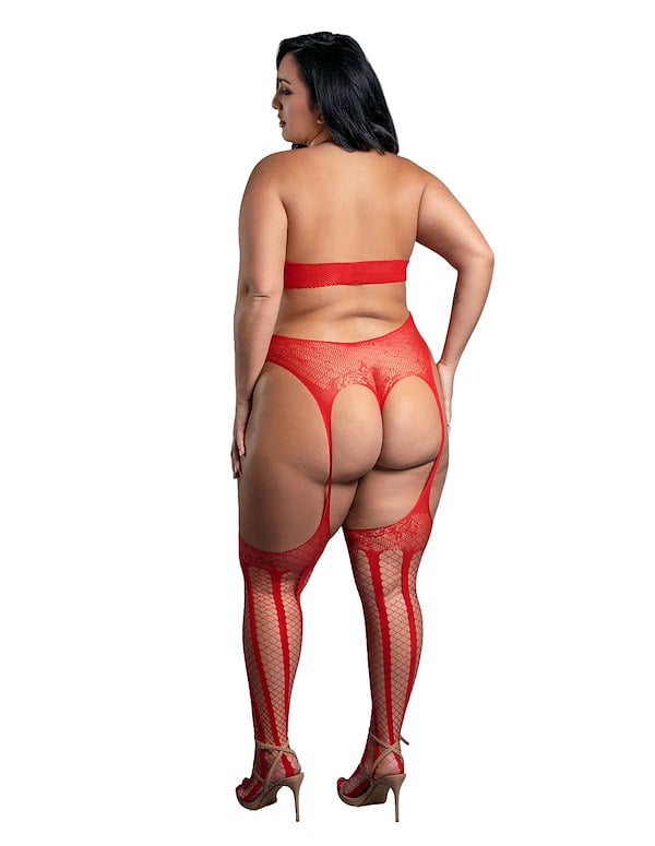 STRIPPED DOWN BODYSTOCKING PLUS SIZE TEDDY ALT1 view Color: RD