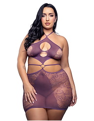 Front view of FOCUS ON ME KNIT HALTER DRESS - PLUS