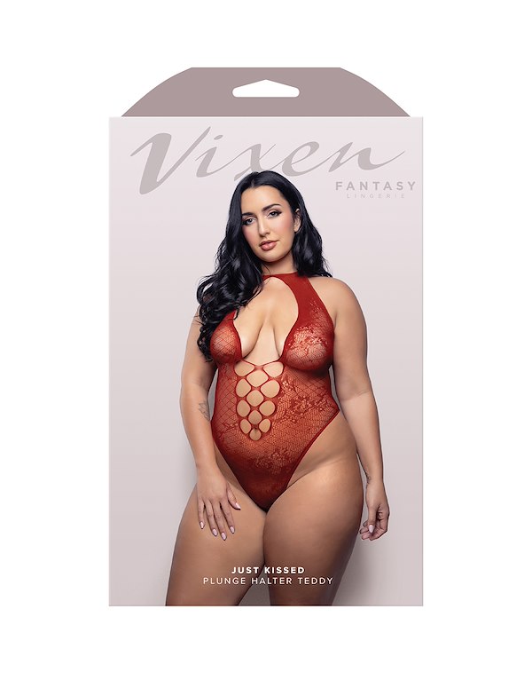 JUST KISSED KNIT PLUS SIZE TEDDY ALT2 view Color: RD