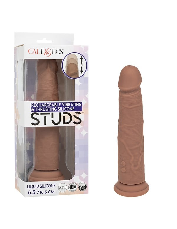 SILICONE STUDS RECHARGEABLE VIBRATING AND THRUSTING DILDO ALT9 view Color: CAR