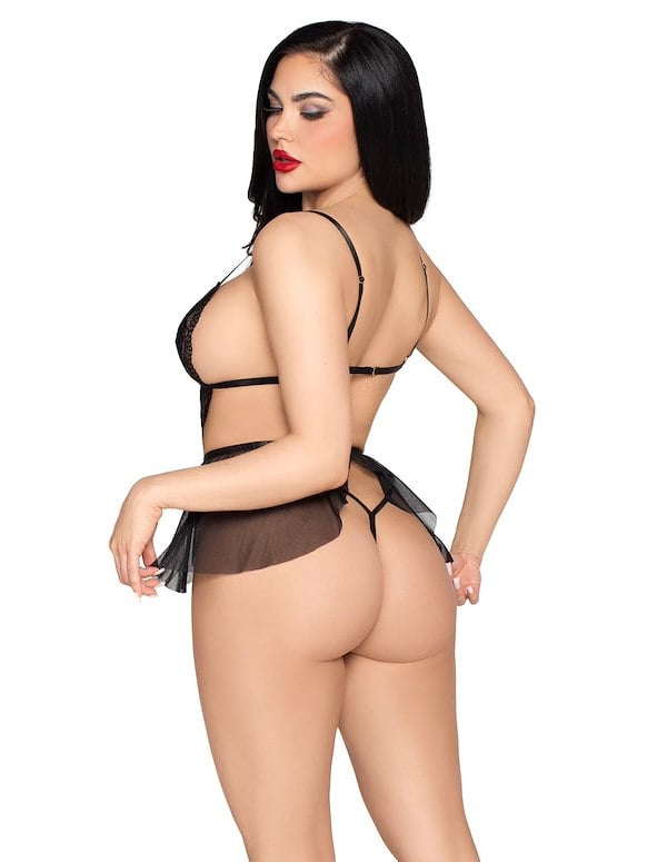 VERONICA 2PC BABYDOLL AND CROTCHLESS PANTY ALT1 view Color: BK