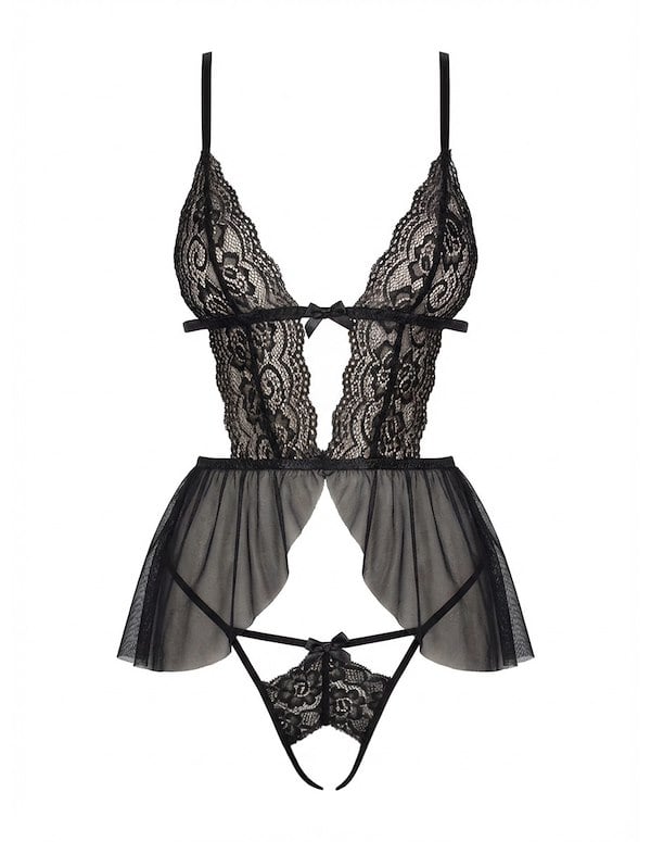 VERONICA 2PC BABYDOLL AND CROTCHLESS PANTY ALT2 view Color: BK