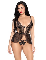 Front view of VERONICA 2PC BABYDOLL AND CROTCHLESS PANTY