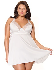 Front view of KISSED BY SATIN PLUS SIZE BABYDOLL AND THONG
