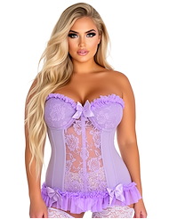 Front view of PURPLE LAVISH HOOK AND EYE STRETCH PLUS SIZE BUSTIER