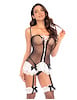 Additional BLACK/WHITE view of product ALWAYS DIRTY FISHNET DRESS WITH LACE UP DETAIL with color code BW