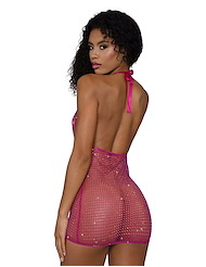 Alternate back view of SHINE BRIGHT COWL NECK RHINESTONE MINI DRESS