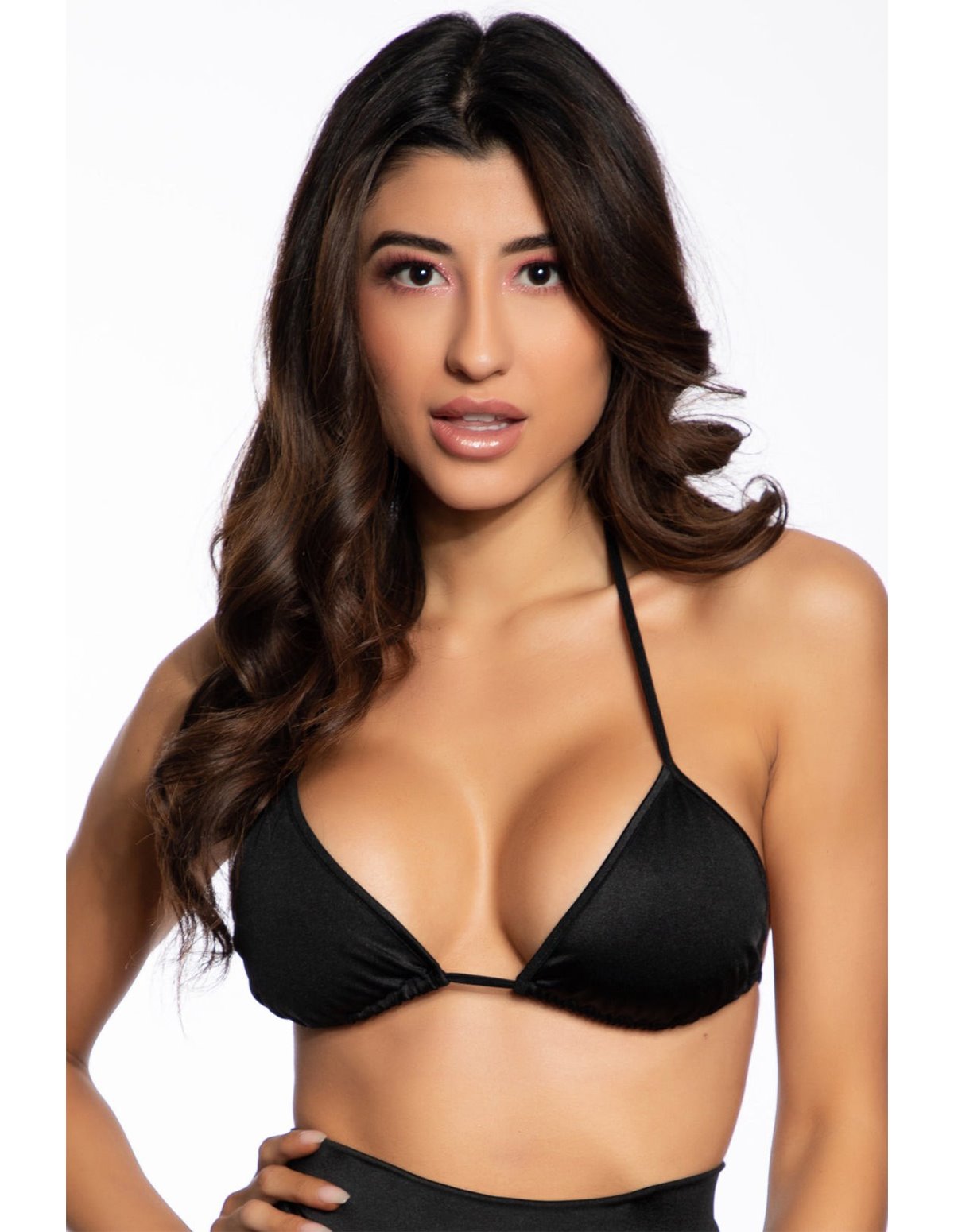 alternate image for BLACK CURVED BOTTOM TRI-TOP - LYCRA