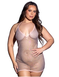 Front view of MIRAGE RHINESTONE FISHNET DRESS - PLUS