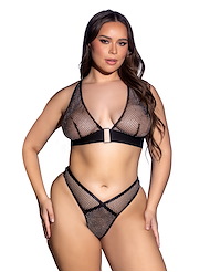 Alternate front view of LUXE MIRAGE 2PC PLUS SIZE RHINESTONE BRALETTE AND THONG