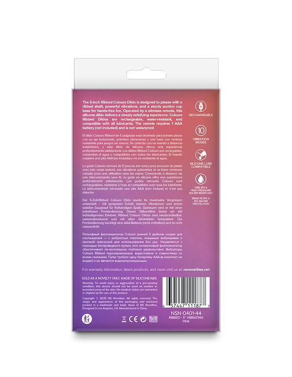 COLOURS RIBBED 5 VIBRATING DILDO ALT3 view Color: PK