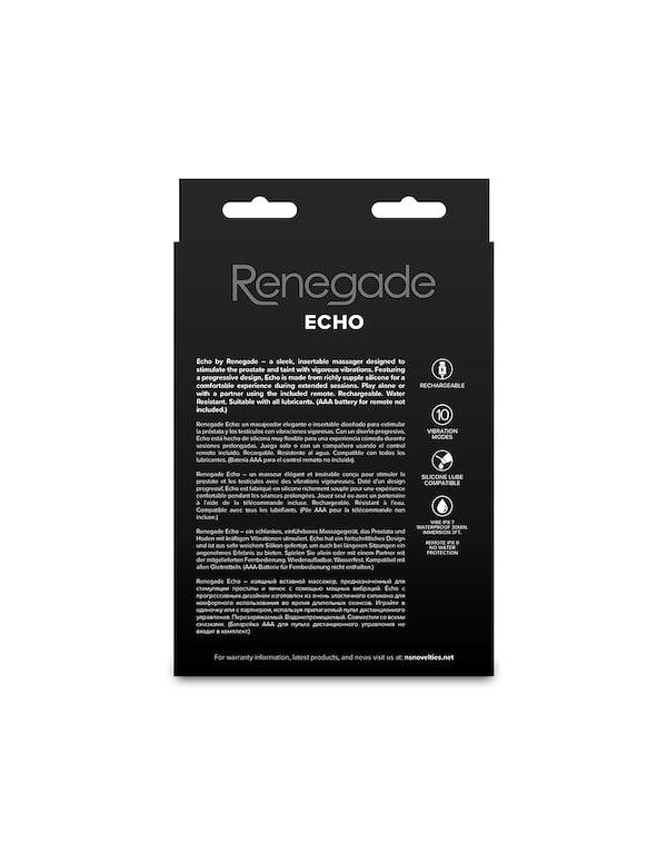 RENEGADE ECHO VIBRATING PROSTATE MASSAGER W/ REMOTE ALT2 view Color: BK