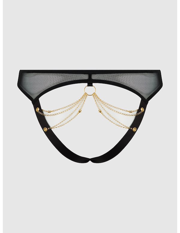 EVE MESH AND CHAIN OPEN CAGED BACK PLUS SIZE PANTY ALT2 view Color: BK