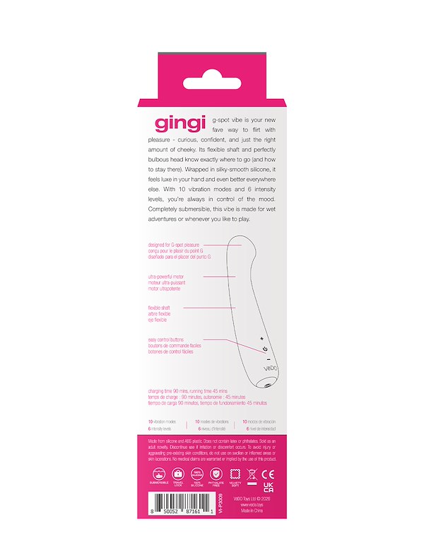 GINGI RECHARGEABLE G-SPOT VIBE ALT5 view Color: PK