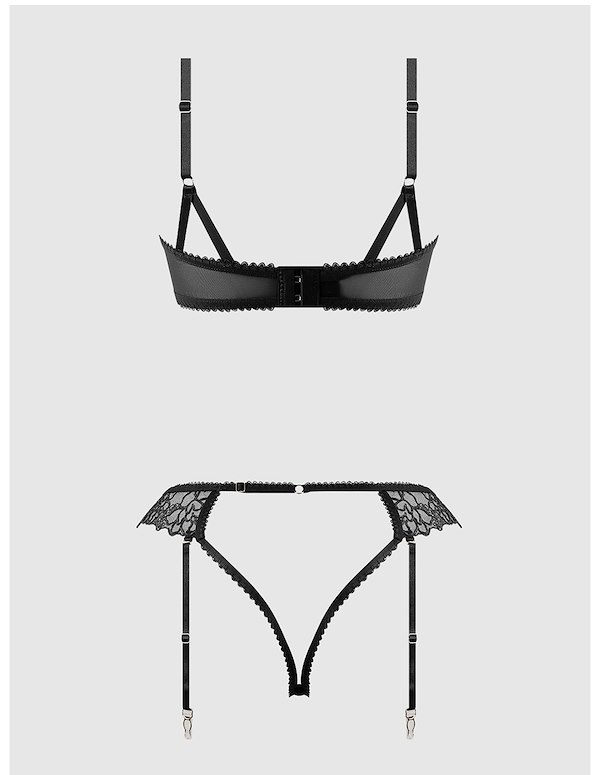 EDEN EMBROIDERED LACE BRA AND BACKLESS HIPSTER SET ALT3 view Color: BK