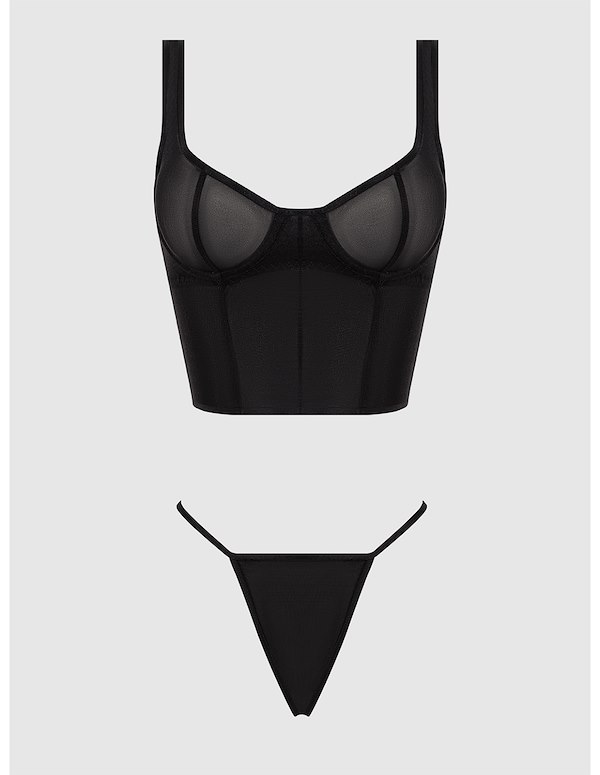 YVONE SHIMMER MESH BUSTIER AND G-STRING ALT3 view Color: BK