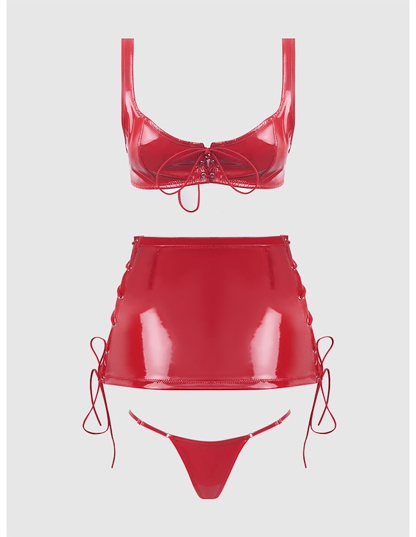 TRINITY PATENT DRESS AND G-STRING ALT7 view Color: RD