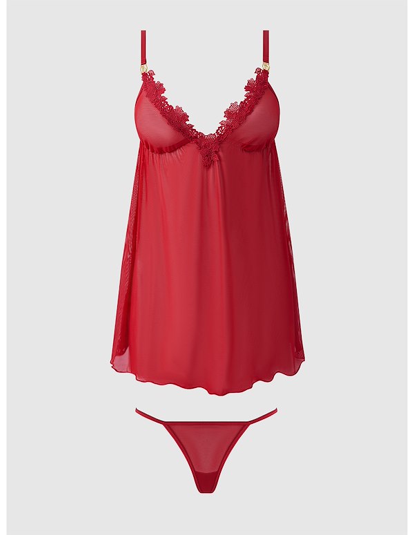 ASHLEY ALEXISS RED LACE PLUS SIZE BABYDOLL ALT6 view Color: RD