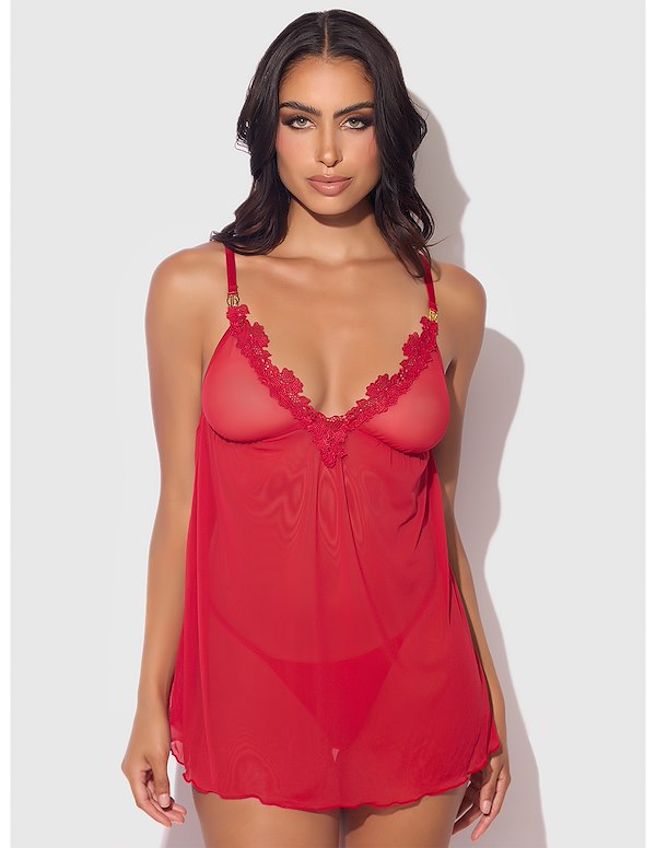 ASHLEY ALEXISS RED LACE BABYDOLL ALT3 view Color: RD