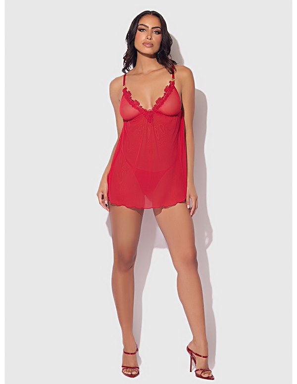 ASHLEY ALEXISS RED LACE BABYDOLL ALT4 view Color: RD