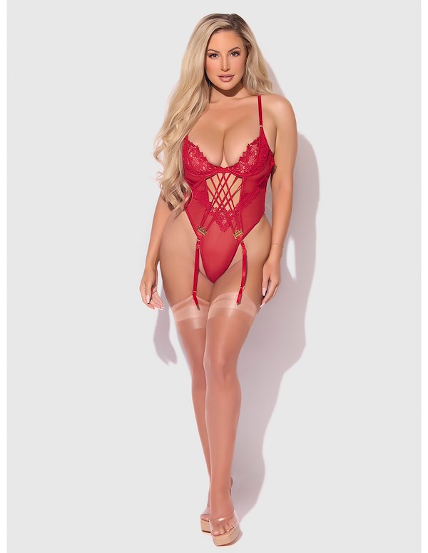 ASHLEY ALEXISS RED PLUS SIZE TEDDY ALT4 view Color: RD