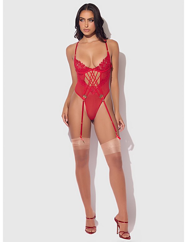 ASHLEY ALEXISS RED TEDDY ALT4 view Color: RD
