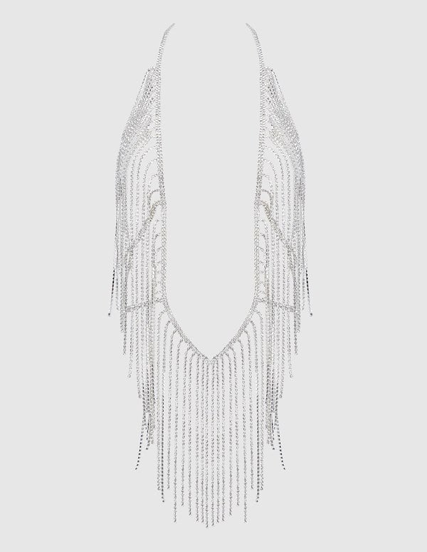 RHINESTONE PLUNGE AND FRINGE TEDDY ALT3 view Color: SL