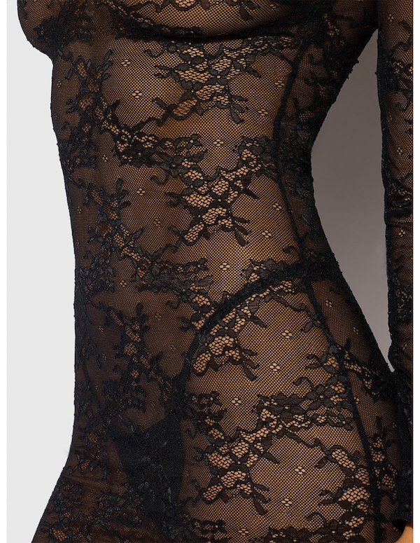 YVONE LACE PLUS SIZE LONG SLEEVE DRESS AND G-STRING ALT2 view Color: BK