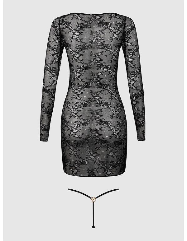 YVONE LACE LONG SLEEVE DRESS AND G-STRING ALT7 view Color: BK